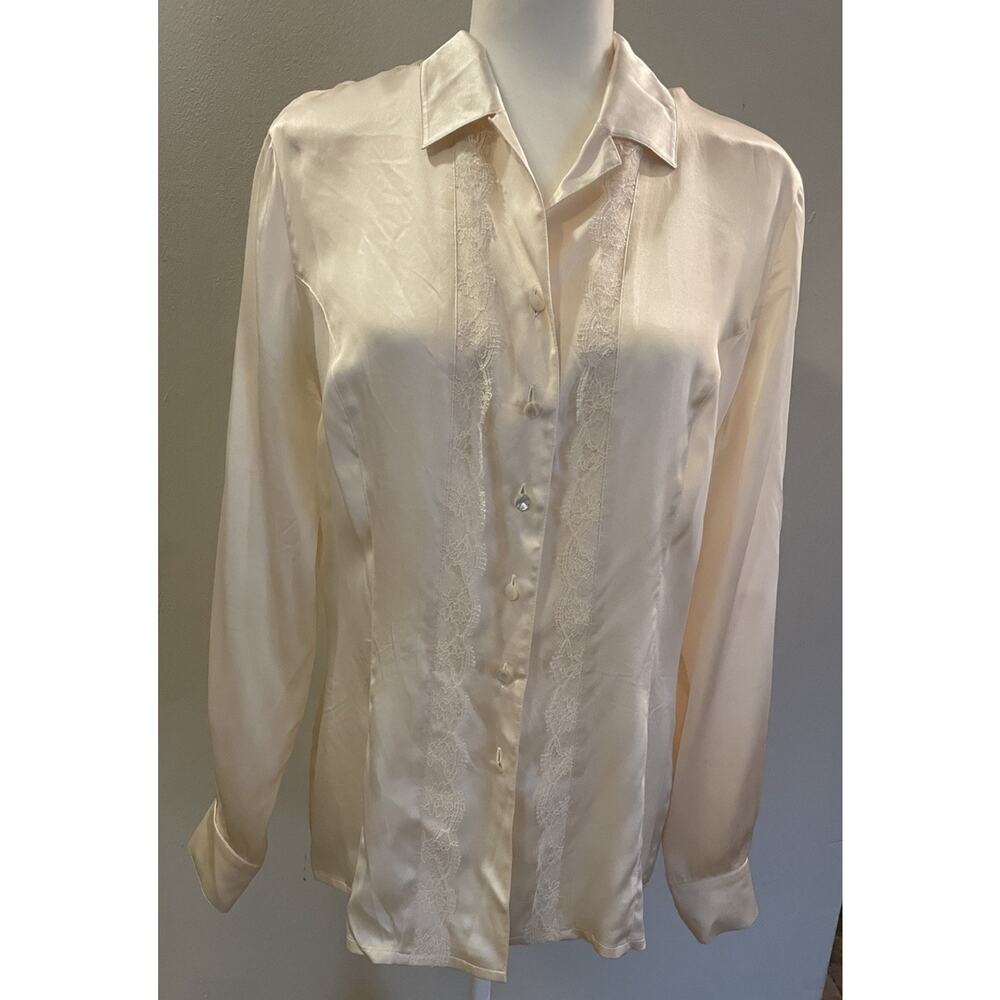 Vtg 80s Escada M Ley 100% Silk Satin Lace Blouse Sz 38 Germany Top